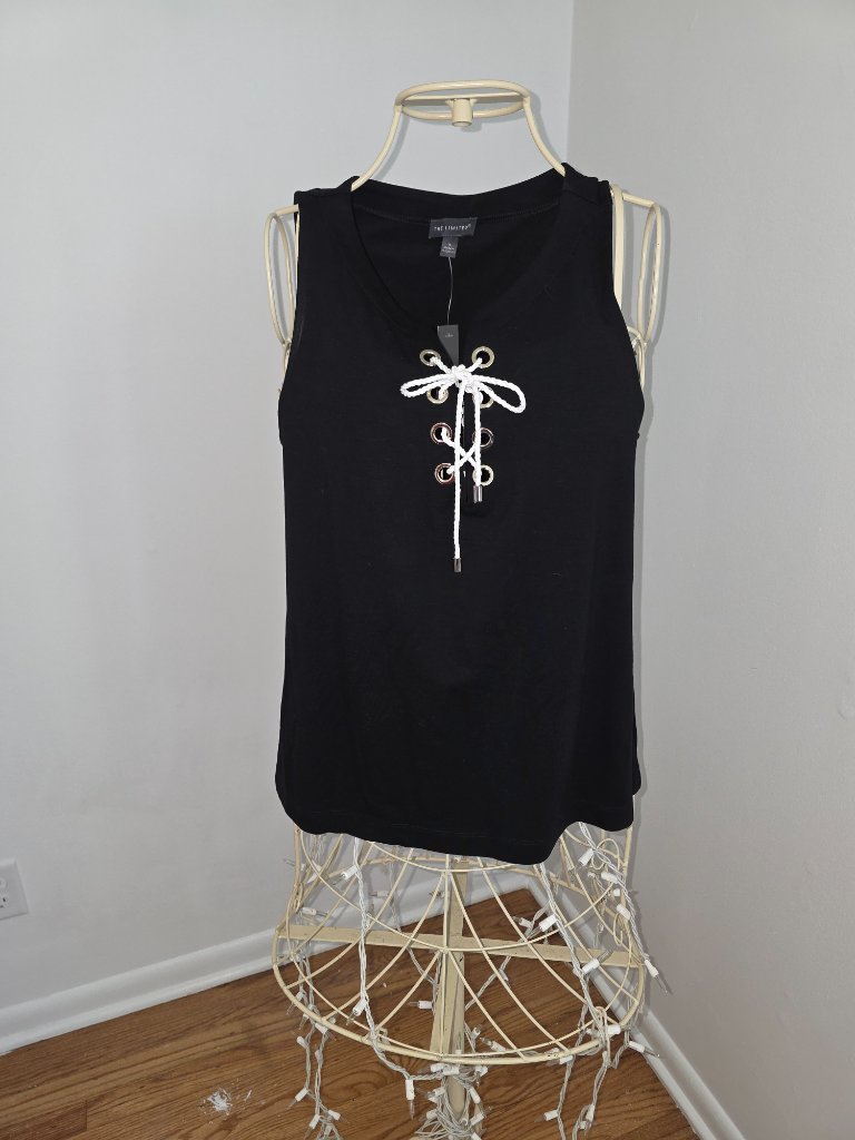 The Limited Nwt Black Lace Up Grommet Sleeveless Knit Top Sz S — image 4 of 8